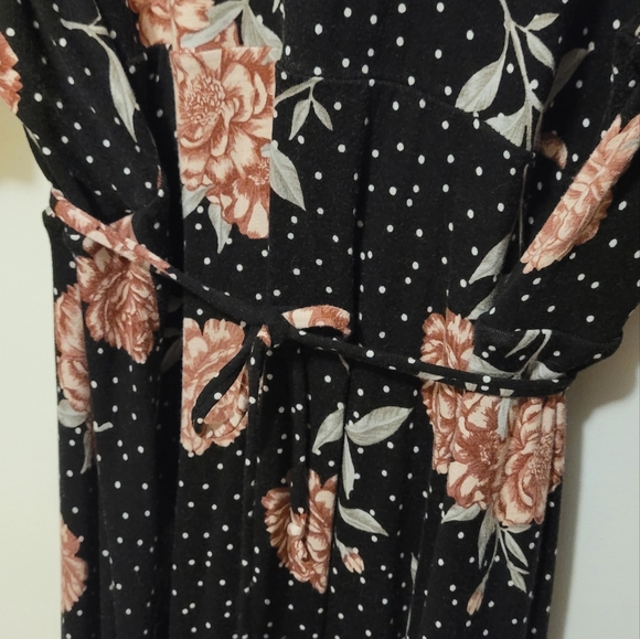 Torrid 3 Black Floral Dots Womens Dress 3/4 Sleeve Wrap Tie - Picture 6 of 10